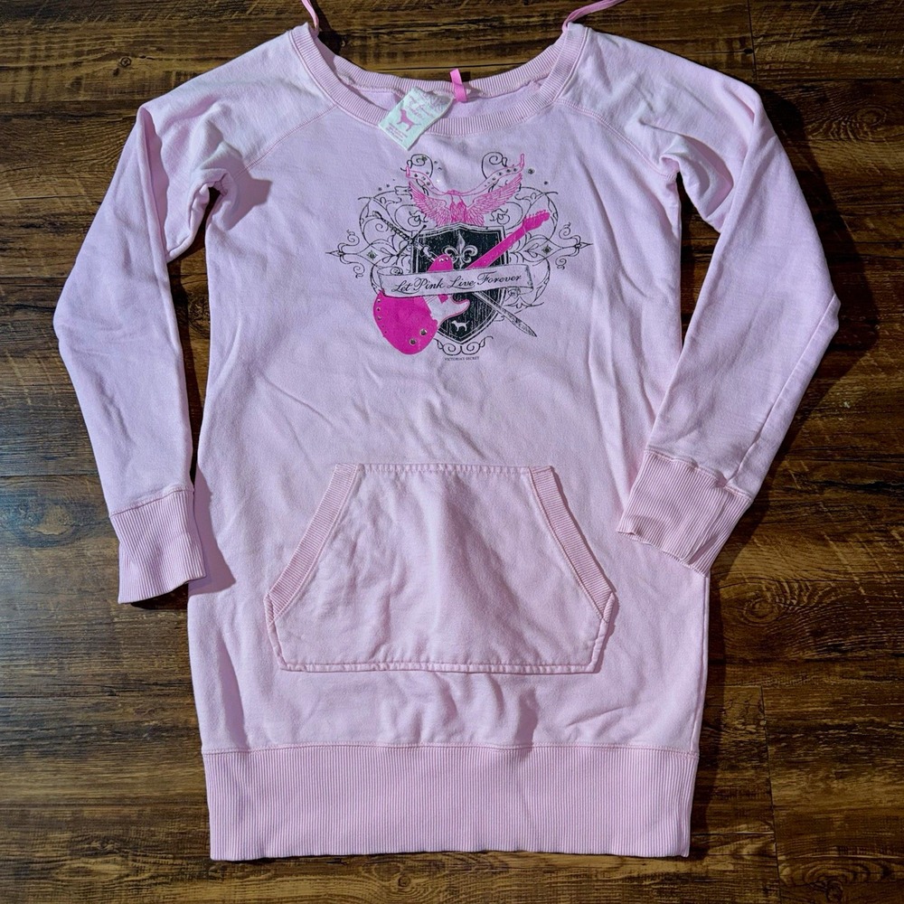 Rare PINK Victoria's Secret Women's S Pink Guitar Graphic Sweater Dress 2006